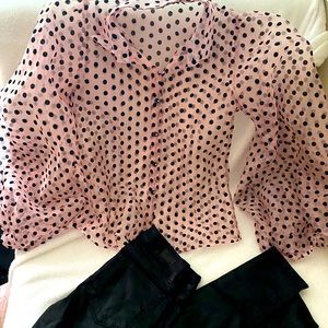 NWOT GORGEOUS SHEER POLKA DOTS BALLOON SLEEVE TOP